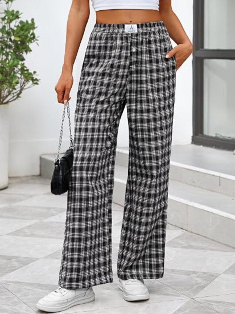 ANRABESS Women's Gingham Striped Pants (L) 12-14